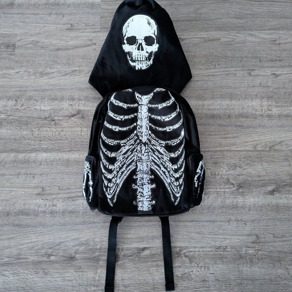 Skeleton Canvas Hooded Backpack Costume - Unisex - Halloween - Punk - Emo